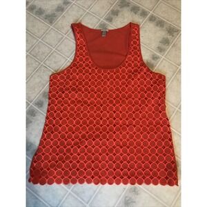J Crew Eyelet Shell Top Size Medium Orange Circle Tank Sleeveless Lined